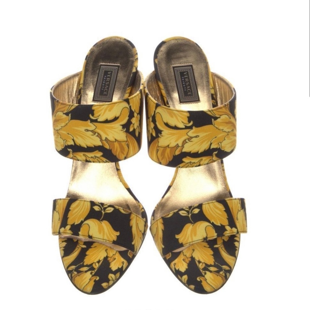 Versace Baroque-print Faille Mules with dust bag